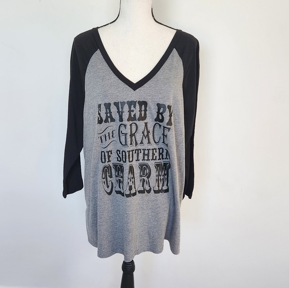 Kavio! Saved by the Grace of Southern Charm Graphic 3/4 Sleeve Jersey Tee Shirt - Picture 2 of 11